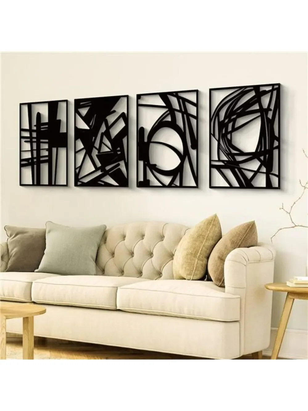 Glamativity Metal Wall Art Set Black Abstract 3D Line Decor for Home Room